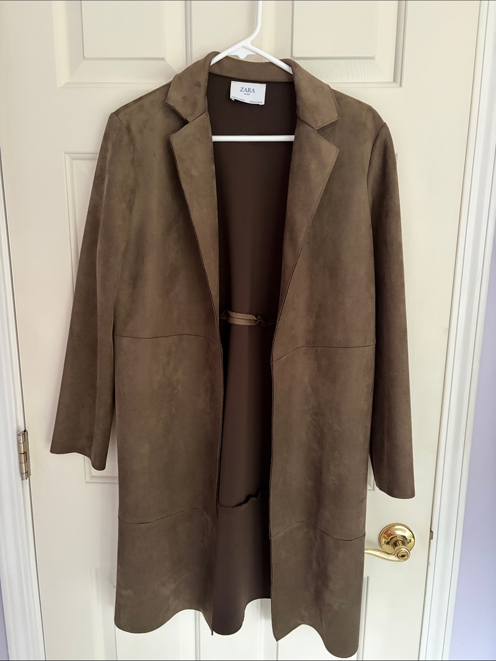 Zara Olive-Brown Suede-Feel Long Trench Coat